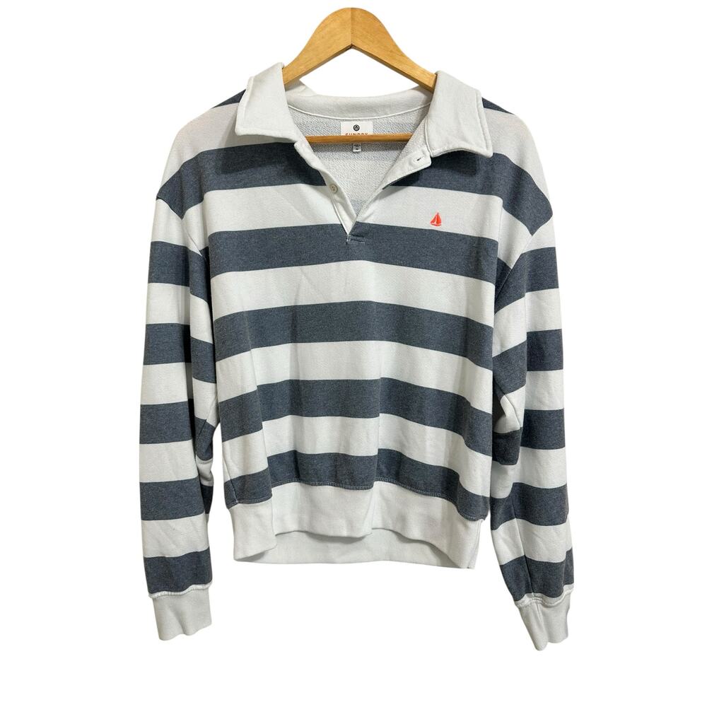 Sundry sail collar grey vintage striped sweatshirt size Medium‎